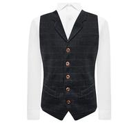 King & Priory Navy Blue Heritage Check Waistcoat with Lapel - XL