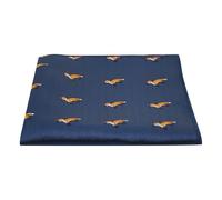 King & Priory Navy Blue Herringbone Embroidered Fox Pocket Square, Handkerchief