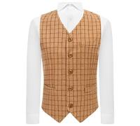 King & Priory Oak Brown Tattersall Check Waistcoat - M