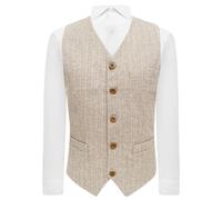 King & Priory Oatmeal Herringbone with Pinstripe Waistcoat - XL