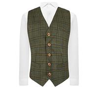 King & Priory Olive Green & Brown Check Waistcoat - XXL