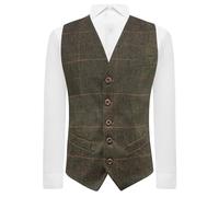 King & Priory Olive Green Herringbone Check Waistcoat - XL