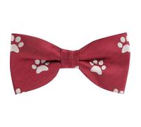 King & Priory Paw Print Burgundy Red Herringbone Embroidered Bow Tie, Cat, Dog