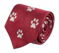 King & Priory Paw Print Burgundy Red Herringbone Embroidered Tie, Cat, Dog