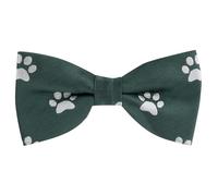King & Priory Paw Print Dark Green Herringbone Embroidered Bow Tie, Cat, Dog