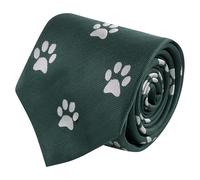 King & Priory Paw Print Dark Green Herringbone Embroidered Tie, Cat, Dog
