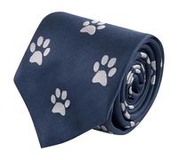 King & Priory Paw Print Navy Blue Herringbone Embroidered Tie, Cat, Dog