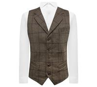 King & Priory Peanut Brown Herringbone Check Waistcoat with Lapel, Tweed (UK, Alpha, XXL, Regular, Regular)