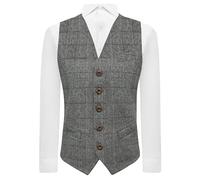 King & Priory Pewter Grey Herringbone Windowpane Waistcoat, Tweed