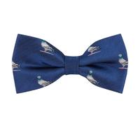 King & Priory Pigeon Navy Blue Herringbone Embroidered Bow Tie