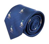 King & Priory Pigeon Navy Blue Herringbone Embroidered Tie