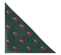 King & Priory Poppy Dark Green Herringbone Embroidered Pocket Square, Handkerchief