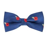 King & Priory Poppy Navy Blue Herringbone Embroidered Bow Tie