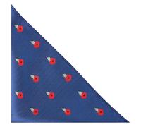 King & Priory Poppy Navy Blue Herringbone Embroidered Pocket Square, Handkerchief