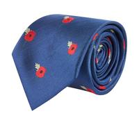 King & Priory Poppy Navy Blue Herringbone Embroidered Tie