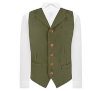 King & Priory Sage Green Woven Wool Waistcoat with Lapel - L