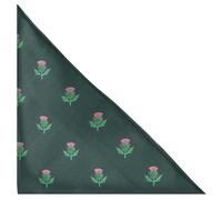 King & Priory Scottish Thistle Dark Green Herringbone Embroidered Pocket Square, Handkerchief