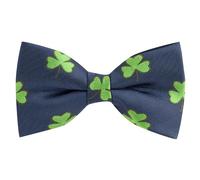 King & Priory Shamrock Navy Blue Herringbone Embroidered Bow Tie