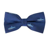 King & Priory Shark Navy Blue Herringbone Embroidered Bow Tie