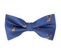 King & Priory Standing Stag Navy Blue Herringbone Embroidered Bow Tie