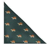 King & Priory Tortoise Dark Green Herringbone Embroidered Pocket Square, Handkerchief