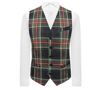 King & Priory Traditional Dark Green Tartan Check Waistcoat, Dark Green, 2XL 46in Chest