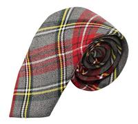 King & Priory Traditional Light Grey & Red Tartan Tie, Check, Plaid
