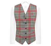 King & Priory Traditional Light Grey Tartan Check Waistcoat, Scottish, Stewart (Small | 36in Chest)