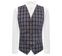 King & Priory Traditional Navy Blue Tartan Check Waistcoat - XXL