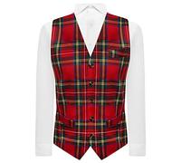 King & Priory Traditional Red & Yellow Tartan Check Tailord Fit Waistcoat, Scottish, Stewart, Burns Night (Small)