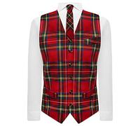 King & Priory Traditional Red & Yellow Tartan Check Waistcoat & Tie Set (UK, Alpha, L, Regular, Regular, Standard, Red)