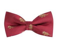 King & Priory Triceratops Dinosaur Burgundy Red Herringbone Embroidered Bow Tie