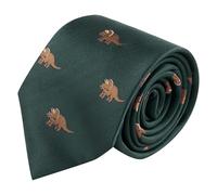 King & Priory Triceratops Dinosaur Dark Green Herringbone Embroidered Tie