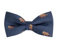 King & Priory Triceratops Dinosaur Navy Blue Herringbone Embroidered Bow Tie