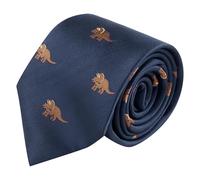 King & Priory Triceratops Dinosaur Navy Blue Herringbone Embroidered Tie
