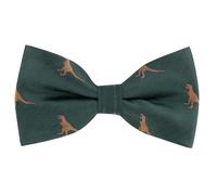 King & Priory Tyrannosaurus Rex/T-Rex Dark Green Herringbone Embroidered Bow Tie