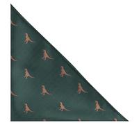 King & Priory Tyrannosaurus Rex/T-Rex Dark Green Herringbone Embroidered Pocket Square, Handkerchief
