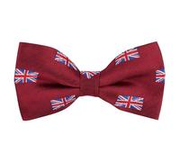 King & Priory Union Jack UK Flag Burgundy Red Herringbone Embroidered Bow Tie