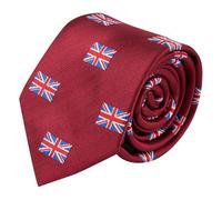King & Priory Union Jack UK Flag Burgundy Red Herringbone Embroidered Tie