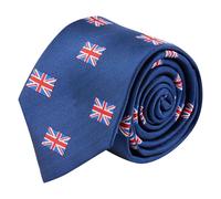 King & Priory Union Jack UK Flag Navy Blue Herringbone Embroidered Tie