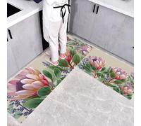 King Protea Branches And Leaves 2 Pieces Non Slip Kitchen Mat Kitchen Rug Set, Plants And Flowers Hallway Runner Dining Room Entryway and Door Mat Set, 44x75cm+44x120cm