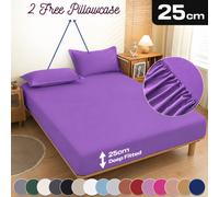 (King, Purple) 3 Piece Fitted Sheet Set Bed Sheets & Pillowcases
