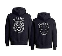 King Queen Couple Hoodie Sweatshirt Valentine's Day Matching Couple Hoodie Pullover for Him and Her Partner Gifts His and Her hoodie 1 Pc(Black-KING,XL)