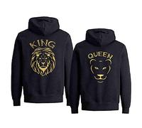 King Queen Couple Hoodie Sweatshirt Valentine's Day Matching Couple Hoodie Pullover for Him and Her Partner Gifts His and Her hoodie 1 Pc(Gold-QUEEN,S)