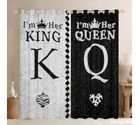 King Queen Crown Window Curtains 2 Panel Sets 66 x 90 Inch, Black Light Grey Mr Mrs Couple Window Treatments Drapes Valentine'S Day Wedding Gifts Blackout Curtains, Leopard Geometry Rhombus Decor