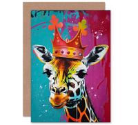 King Queen Giraffe Wearing a Crown Modern Pop Art Funny Animals Birthday Sealed Greeting Card Plus Envelope Blank inside