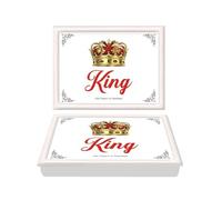 King & Queen Lap Tray White Wooden Theme Soft Bean Bag Cushion Royal Crown Design Laptop TV Breakfast Dinner Food Drink Camping Caravan Easy Serve Tray Home (Red King)