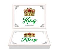 King & Queen Lap Tray White Wooden Theme Soft Bean Bag Cushion Royal Crown Design Laptop TV Breakfast Dinner Food Drink Camping Caravan Easy Serve Tray Home (Green King)