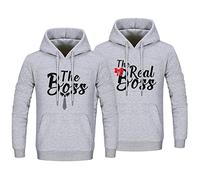 King&Queen Matching Couple Hoodie Valentine's Day The Boss The Real Boss Hoodie for Couple His & Her Couple Hoodie Jumper for Couple Married Trip 1Pc(Grey-WOMEN,S)