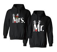 King Queen Matching Hoodie Jumper for Couple His & Hers Christmas Couple Sweatshirt Hoodie Mr Mrs Xmas Couple Hoodie 1PC(Black-MR,L)